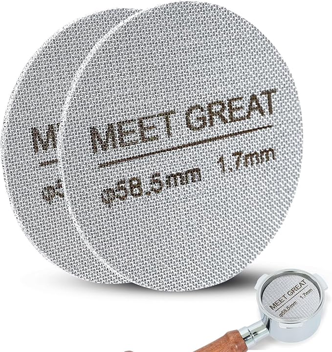 Meet Great- 2 Packs 58.5mm Espresso Puck Screen, 1.7mm Thickness 150μm 316L Stainless Steel, Upgraded Reusable Coffee Filter Screen for 58.5mm Breville Portafilter Filter Basket