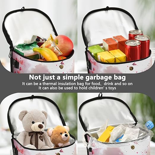 MNSRUU Car Trash Can with Lid, Flamingos and Flowers Car Trash Bag Hanging Organizers and Storage for Front Back Seat, Leak-Proof Trash Bin