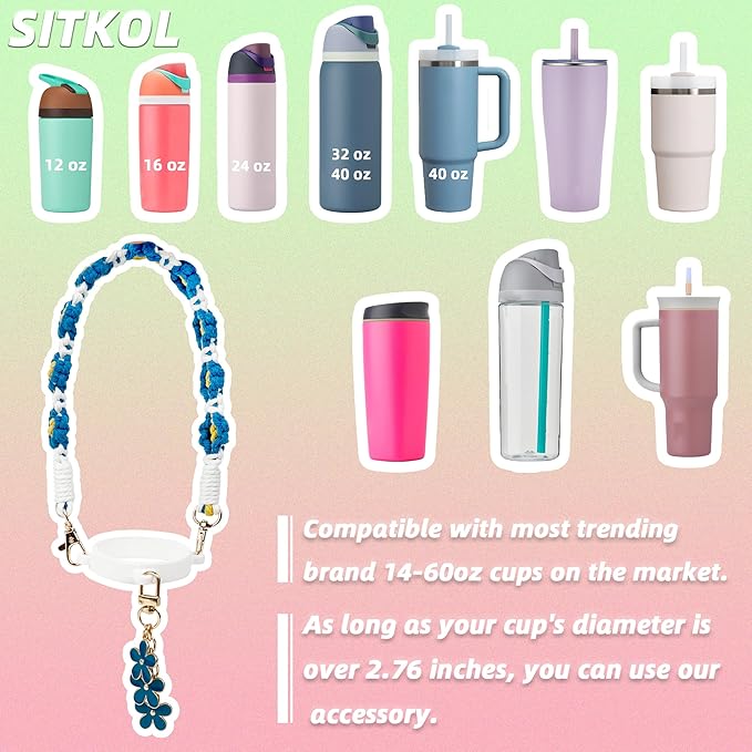 Handle Strap and Charm Set for Owala Water Bottle 24 oz, 32 oz, 40 oz, Owala Kids, Owala Coffee Tumbler, Owala FreeSip – Includes Handle Strap, for Owala Accessories & Stanley Cup Accessories