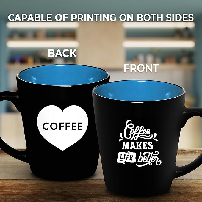 Custom Ceramic Coffee Latte Mugs 12 oz. Set of 100, Personalized Bulk Pack - Perfect for Coffee, Tea, Espresso, Hot Cocoa, Other Beverages - Blue