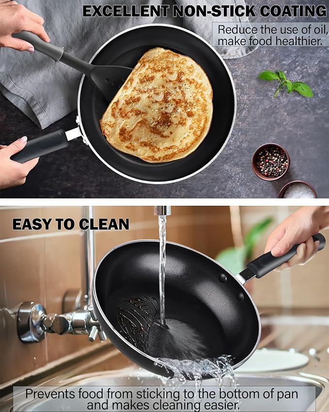 Cook N Home 8-Piece Nonstick Pot and Pan Set with Lid Induction Compatible | Cookware Set Includes Saucepan with Lid, Stockpot with Lid, Frying Pan, Kitchenware set Non Stick, Black