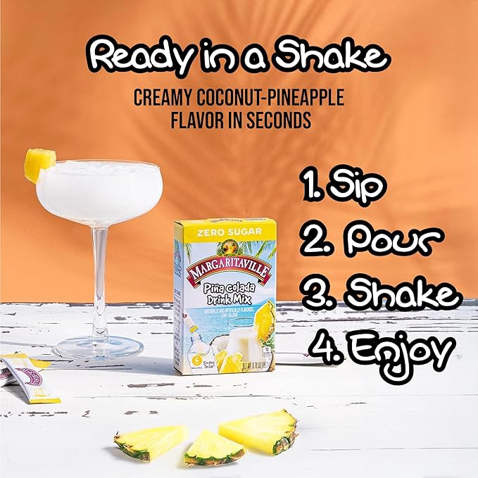 Margaritaville Singles To Go Water Drink Mix - Pina Colada Flavored, Non-Alcoholic Powder Sticks 6 CT, 0.70 Ounce (Pack of 4)