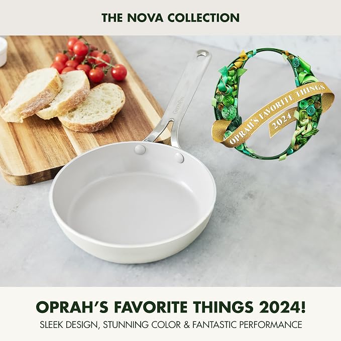 GreenPan Nova 8” Frying Pan Skillet, Induction Suitable Diamond Infused PFOA and PFAS-Free Nontoxic Ceramic Nonstick, Dishwasher and Oven Safe Fry Pan, Quick Even Heating, Cream White