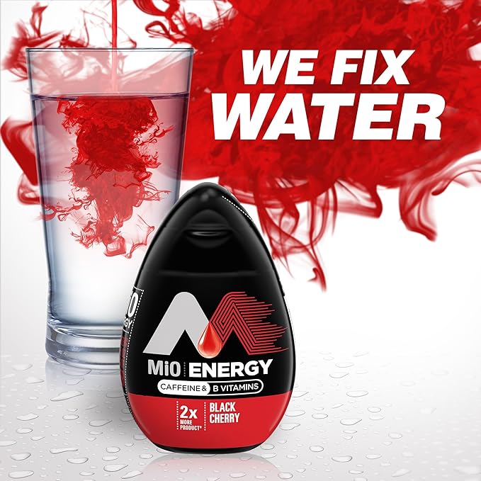 MiO Energy Black Cherry Liquid Water Enhancer Drink Mix, 2x More, 3.24 Fl Oz Bottle, As Seen on TikTok (Pack of 3)