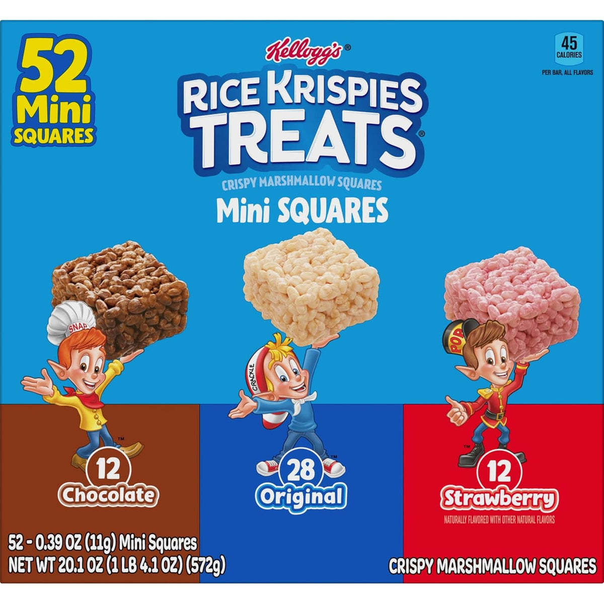 Rice Krispies Treats Mini Crispy Marshmallow Squares, Kids Snacks Box, Cereal Bars, Variety Pack (52 Bars)