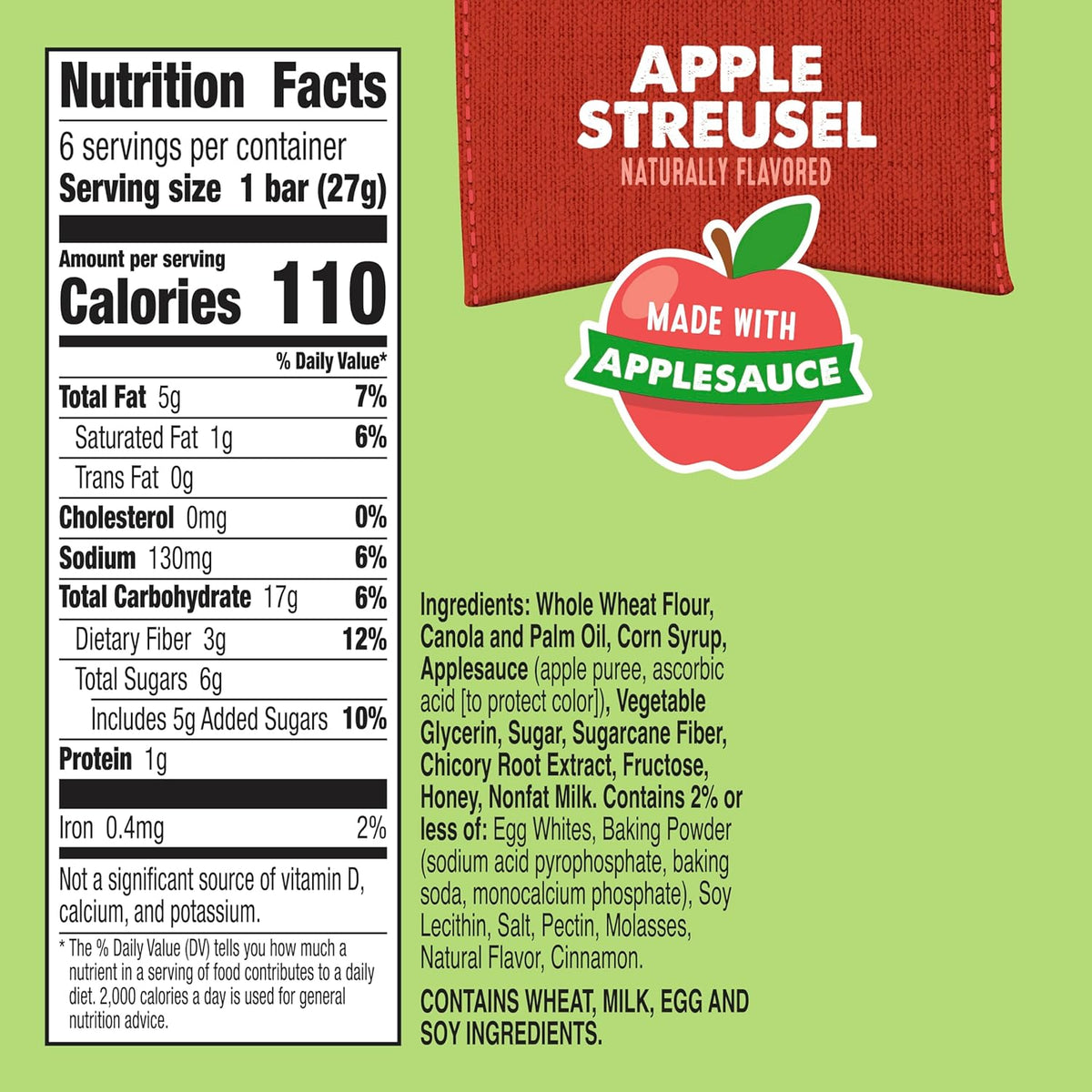 Mott's Soft Baked Bars, Apple Streusel, Made with Applesauce, 6 Ct, 5.76 oz