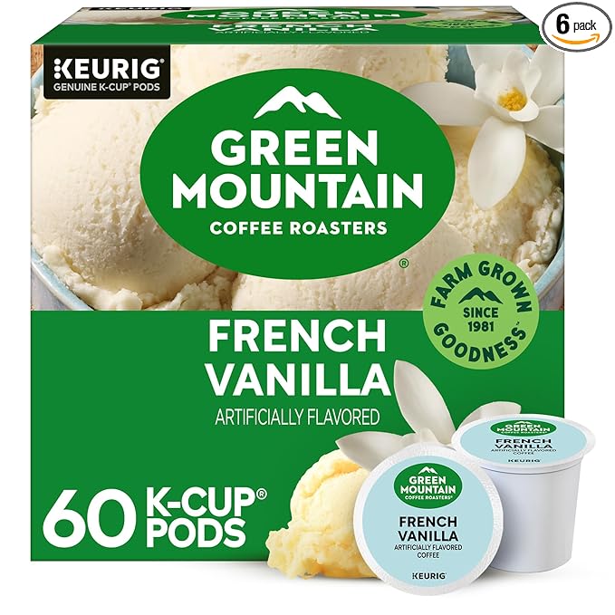 Green Mountain Coffee Roasters French Vanilla Keurig Single-Serve K-Cup pods, Light Roast Coffee, 60 Count (6 Packs of 10)