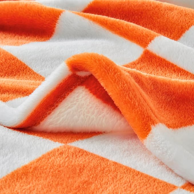BEDELITE Checkered Throw Blanket for Couch, Soft & Cozy Fleece Flannel Blanket with Checkerboard Grid Home Decor, Checkered Orange Tennessee Blanket, 50x60 Inches