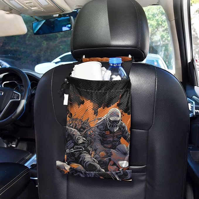 ALAZA Hanging Car Trash Bags Garbage Bag Trash Can for Back Seat Small Motorcycle Race 2 Washable Storage Bag Retractable 2 Pack