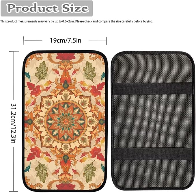 Universal Armrest Cushion Cover for Car Mandala Flower Print Car Center Console Armrest Cushion Pad Decorative Auto Interior Accessories, Easy to Install