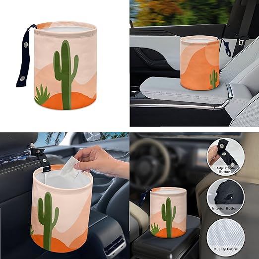 Car Trash Can with Hanging for Back Seat, Car Accessories for Women Men Automotive Garbage Cans Vehicle Trash Can for Truck SUVCactus