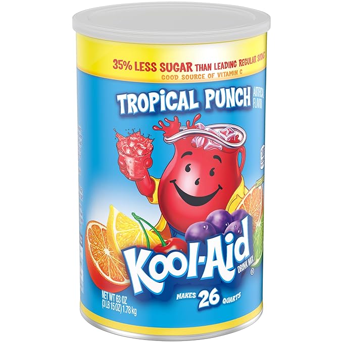 Kool-Aid Caffeine Free Jumbo Tropical Punch Sweetened Powdered Drink Mix 2 Count 63 oz Canisters