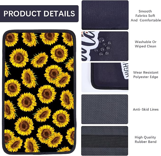 CREATCABIN Sunflower Car Center Console Armrest Cover Pad Auto Armrest Seat Box Cover 12.6×7.5in Vehicle Middle Console Pad Soft Anti-Slip Lines Car Accessories Interior Fit for SUV Sedan Truck