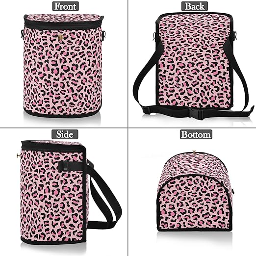Leopard Print Car Trash Can Pink Animal Skin Car Garbage Bag with Lid Hanging Waterproof Leak Proof Vehicle Storage Bin
