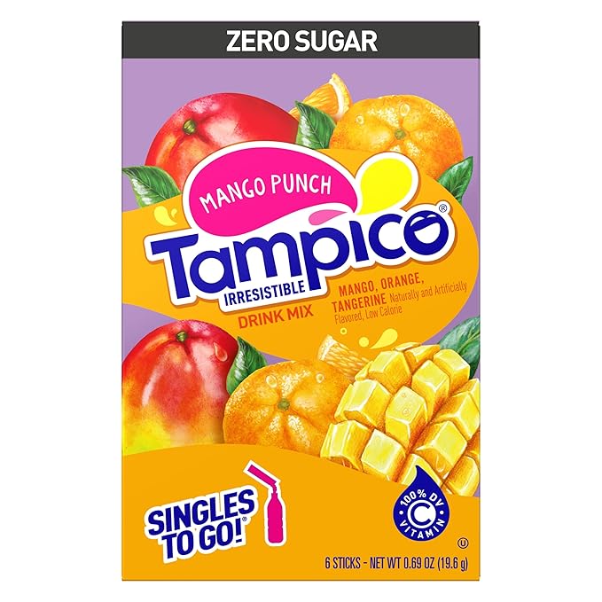 SINGLES TO GO! Tampico Variety, Singles To Go Powdered Drink Mix, 3 Boxes of Mango Punch and Citrus Punch, Excellent Source of Vitamin D and Zero Sugar (Pack of 6)