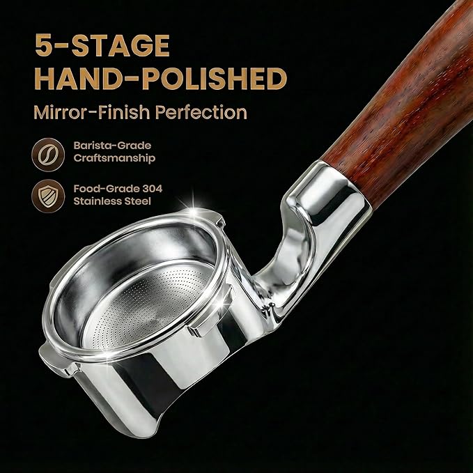 51mm 3 Ear Bottomless Portafilter for CASABREWS CM5418 & 3700 Series Espresso Machines - Rosewood Handle with 304 Stainless Steel Filter Basket
