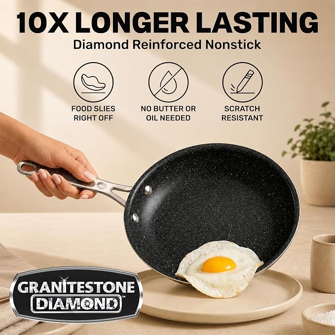 GRANITESTONE 20 Pc Complete Pots and Pans Set Non Stick Cookware Set with Saute Pan, Bakeware, Steamer, Cooking Utensils, Made Without PFOA PFOS, Oven and Dishwasher Safe