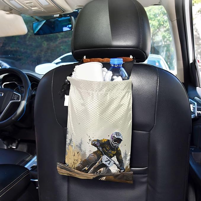 ALAZA Hanging Car Trash Bags Garbage Bag Trash Can for Back Seat Small Motorcycle Race 1 Washable Storage Bag Retractable 2 Pack