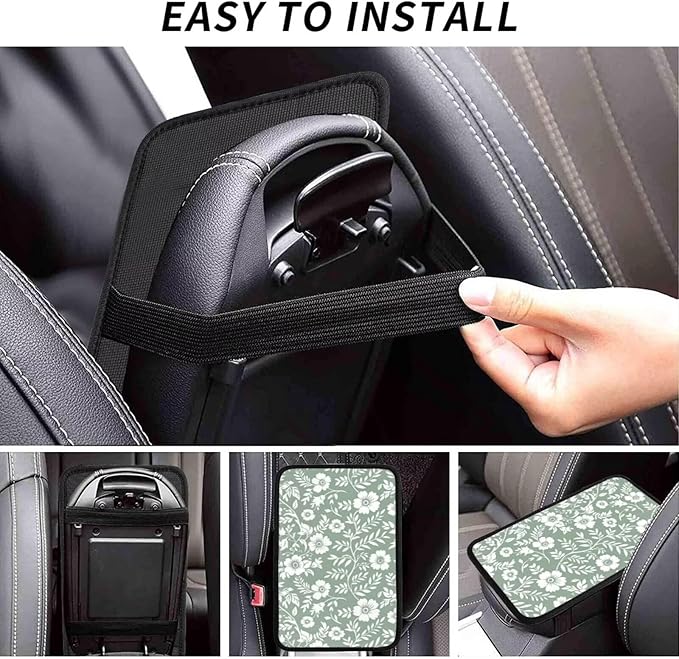 Car Center Console Armrest Cover Floral Cute Arm Rest Cover for Truck Van Sedans Leaf Sage Green Car Center Console Cushion Pad Flower Car Accessories