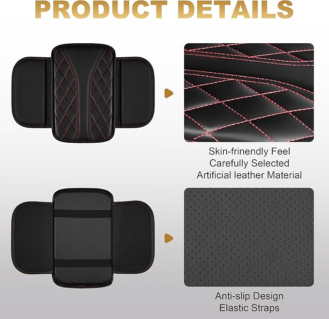 Center Console Cover Fit for TL: Scratch and Wear Resistant Console Cover Leather with 2 Storage Bags -Upgraded Armrest Coverfor Car,Anti-Scratch Auto Armrest Pad Accessory （Black&Red