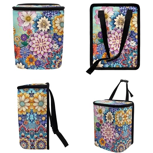 DISNIMO Boho Floral Car Trash Can Easy-to-Install Car Accessory Interior, Leak-Proof Car Garbage Can Bin Organizer Storage Bag for The Back Seat of Any Cars, Sedans, SUVs & Trucks
