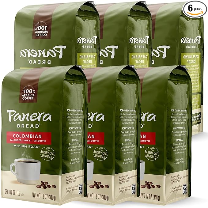 Panera Colombian Ground Coffee, Medium Roast With Brown Sugar Hints - Smooth Balanced Everyday Brew, 100% Arabica Beans, Clean Label No Artificial Ingredients - Kosher Certified, 12oz Bag Pack of 6 (72oz Total)
