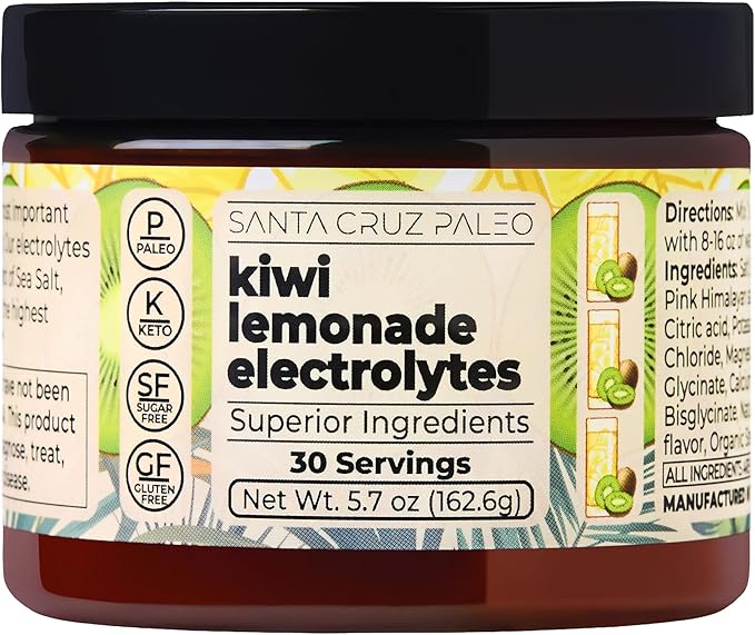 Santa Cruz Paleo Electrolyte Powder, Kiwi Lemonade Flavor, Sugar Free Hydration Drink Mix with Himalayan Pink Salt, Sea Salt, Magnesium Glycinate, Potassium Chloride, Sweetened with Stevia, 30 Srvgs