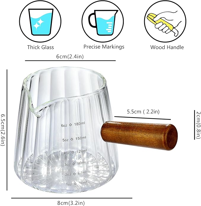 6OZ Espresso Cups, JINLIFA Glass Espresso Shot Measuring Cup with V-Shaped Mouth, Markings in both oz& ml