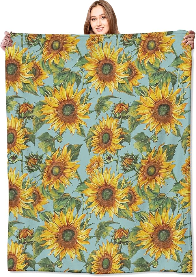Sunflower Blanket,Vintage Yellow Floral Aesthetic Throw Blankets,Gifts for Women & Flower Lovers,Lightweight Soft Fleece,for Picnic Sofa Couch Bed Room Travel,Birthday Decor,40x50in