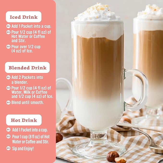 The Frozen Bean Hazelnut Frappe & Latte Instant Mix (10 Sticks), Made with Arabica Coffee, Double Shot Caffeine, Low Sugar & Premium Ingredients, Hot, Iced, or Blended Drinks