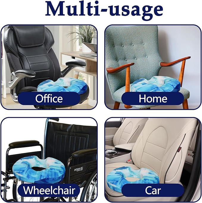 Donut Pillow for Hemorrhoids Seat Cushion for Tailbone Pain Relief - Blue Home Office Chair Cushion for Long Sitting Work - Memory Foam Car Seat Cushions for Driving Butt Pain Pressure
