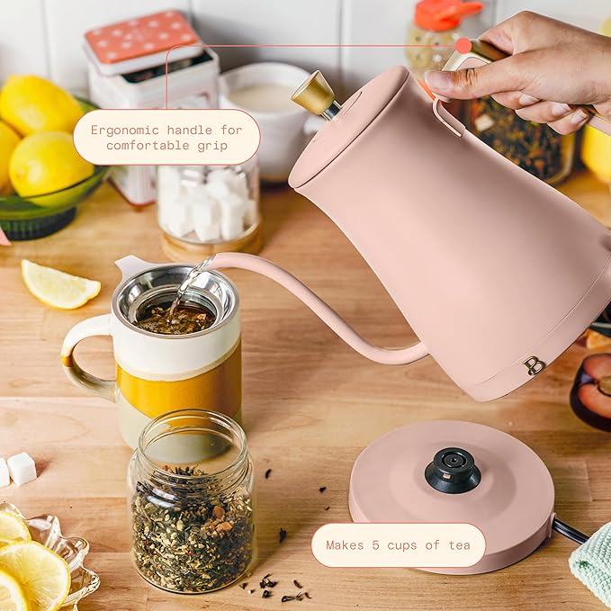 1-Liter Electric Gooseneck Kettle, 1200W Fast Heating Pour Over Coffee and Tea Kettle with Precise Spout (Rose)