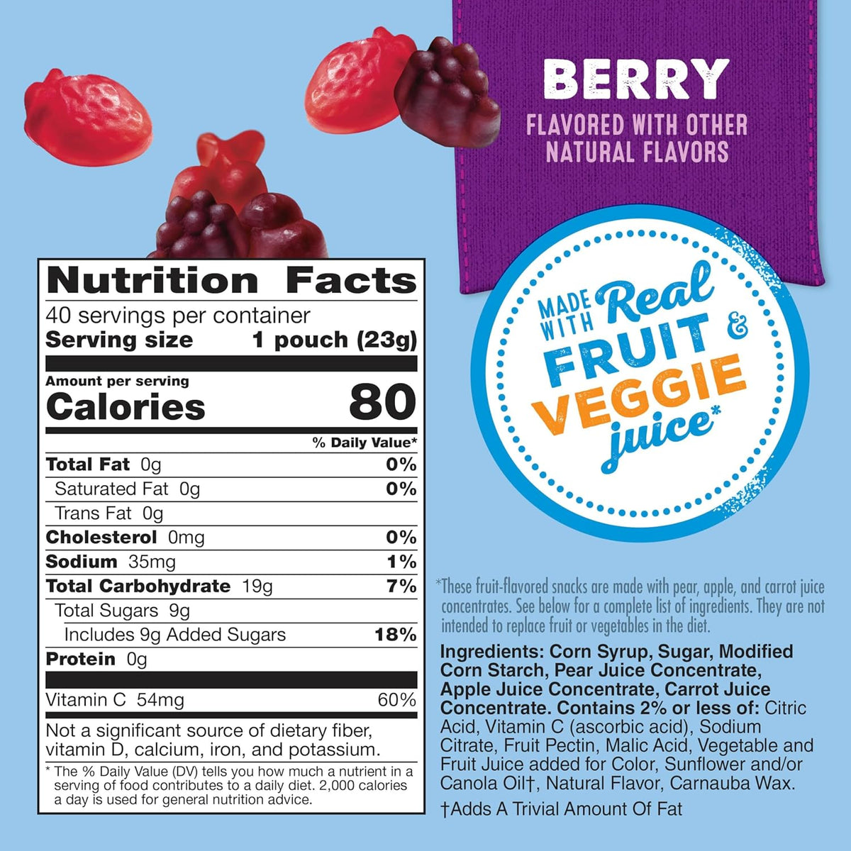Mott's Fruit Flavored Snacks, Berry, Gluten Free Snack, Family Pack, 40 Ct, 32 oz