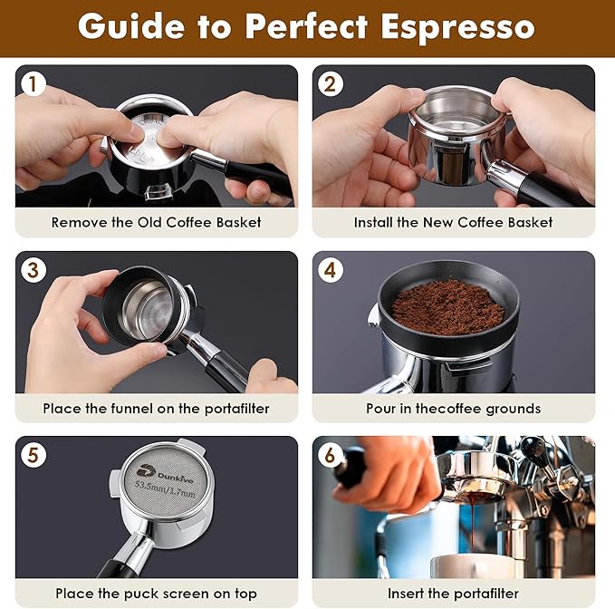 54mm Dual Wall Filter Basket, 53.3mm Puck Screen & 54mm Espresso Dosing Funnel Compatible with Breville BES860XL/11.41 Barista Express, Stainless Steel Portafilter Basket & Lower Shower Screen