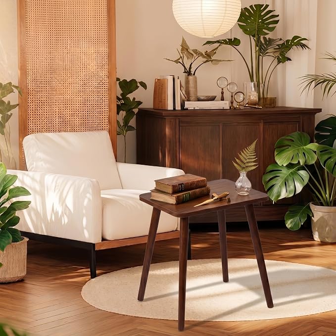 FORAOFUR Small Side Table, Modern Short End Table with Wooden Legs, Easy to Assemble Mini Living Room Table for Sofa Bedroom, Minimalist Bedside Furniture for Small Apartments and Limited Spaces Brown