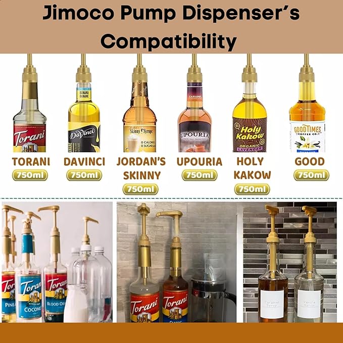 Jimoco Syrup Pump & Torani Syrup Bundle - Salted Caramel, French Vanilla, Pistachio, Hazelnut Classic, Irish Cream, Raspberry - For Italian Soda Coffee, Lattes, Frappes With 6 Pump Dispensers