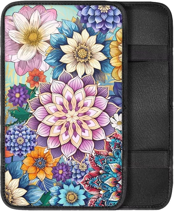 Auto Center Console Pad,Car Armrest Seat Box Cover Protector Universal Fit for Most Vehicle SUV Trucks, Baja Floral