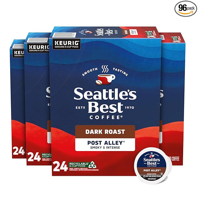 Seattle’s Best Coffee, Dark Roast K-Cup Coffee Pods, Post Alley, 100% Arabica, 4 Boxes (96 Pods Total)
