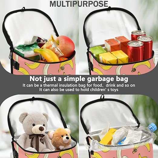 Banana Car Trash Can Cute Fruit Pink Car Garbage Bag with Lid Hanging Waterproof Leak Proof Vehicle Storage Bin