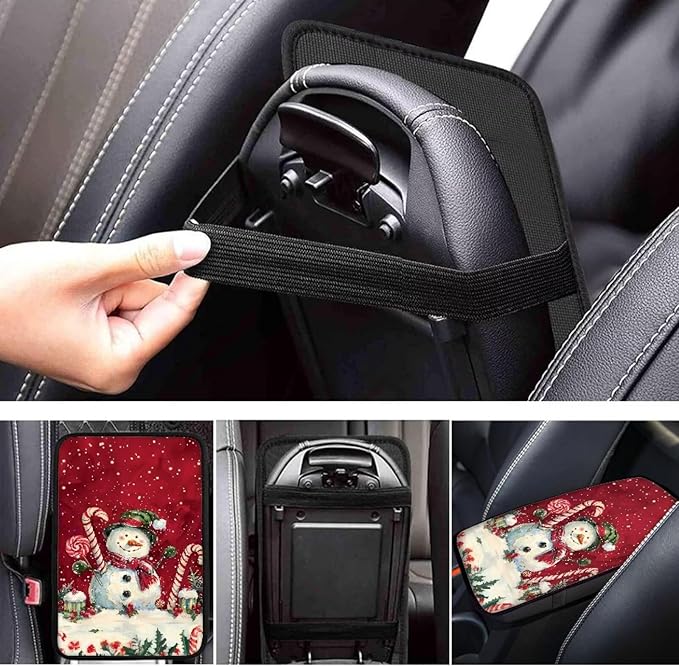 Christmas Snowman Car Console Covers Armrest Console Cover Soft Car Center Console Cover Accessories Protect from Pet Claws Universal Cars Interior Accessories Decoration