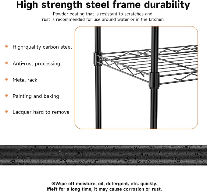 IZEUK 3 Tier Metal Wire Shelving Rack Storage Shelves for Kitchen, Bedroom, Living Room or Laundry Room, Black, 17.7" W x 11.8" D x 28.8" H