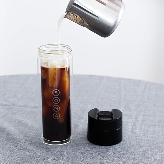 SOMA Double Wall Glass Tea and Coffee Cold Brew Bottle, Black, 12oz (SM18501K)