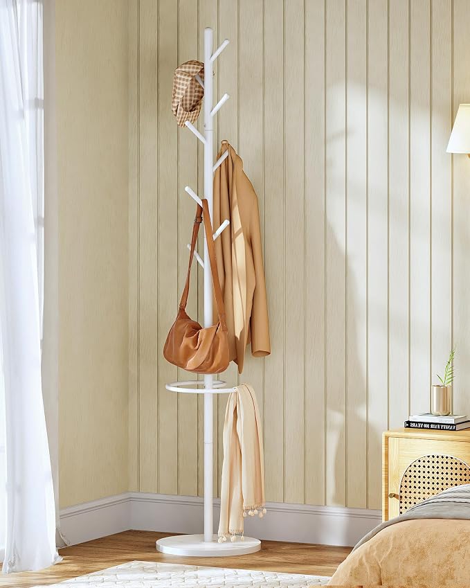 CHOEZON Coat Rack Freestanding, Coat Rack with Umbrella Holder, Coat Hanger Stand with 8 Hooks, Coat Tree with Marble Base, 3 Adjustable Size, for Entryway, Living Room, Bedroom Marble White TYM09WD