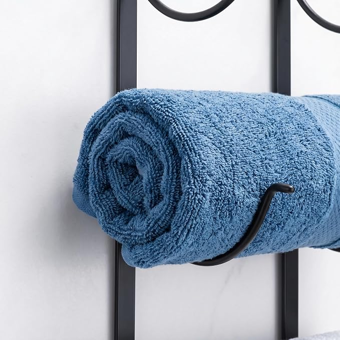 4-Tier Bathroom Rolled Towel Rack Wall Mounted Towel Storage Holder, Adhesive & Drill Hanging Organizer for Towels, Blankets, Large Bath Sheets, Space Saving in RV, Apartment Friendly