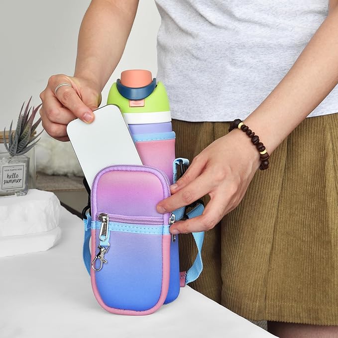Water Bottle Carrier Bag with Strap for Owala FreeSip 24/32oz with Detachable Phone Pocket for Owala Accessories 24/32oz Water Bottle Sleeve for Walking Camping Gym