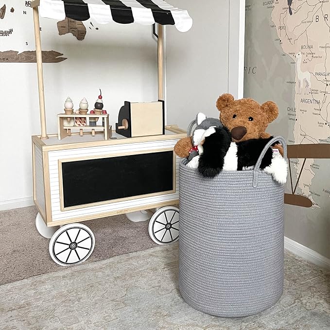 Goodpick Tall Grey Laundry Basket 15 x 20 inches, Kids Laundry Hamper for Clothes Toys Towel, Blanket Dirty Laundry Basket Living Room, 58L