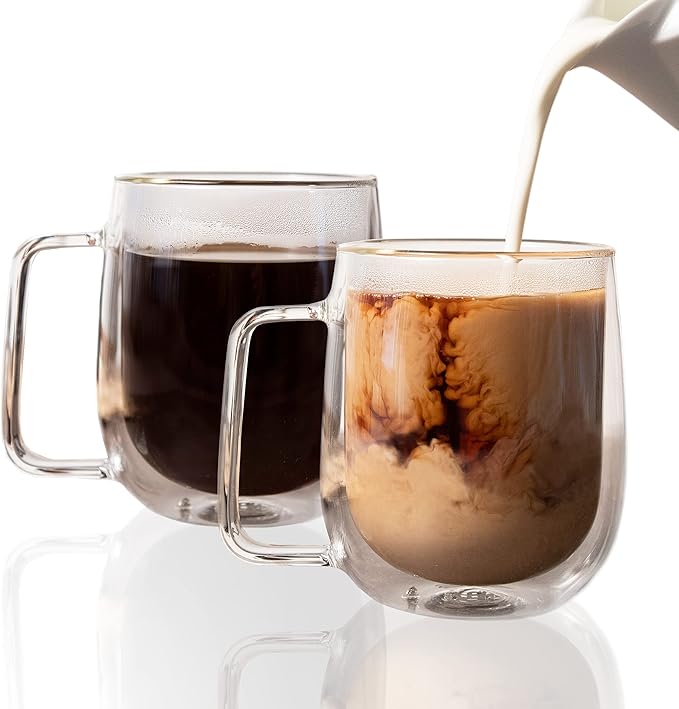 Brod & Taylor Double-Wall Insulated Glass Coffee/Tea Mugs (Set of 2, 10oz / 300ml)