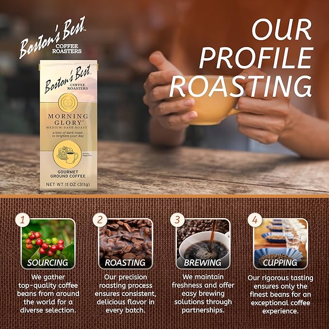 Boston’s Best Coffee - Morning Glory Blend, Delicious Medium Dark Roast Delicious Gourmet Premium Ground Coffee, 11 oz. / 311 g Bag