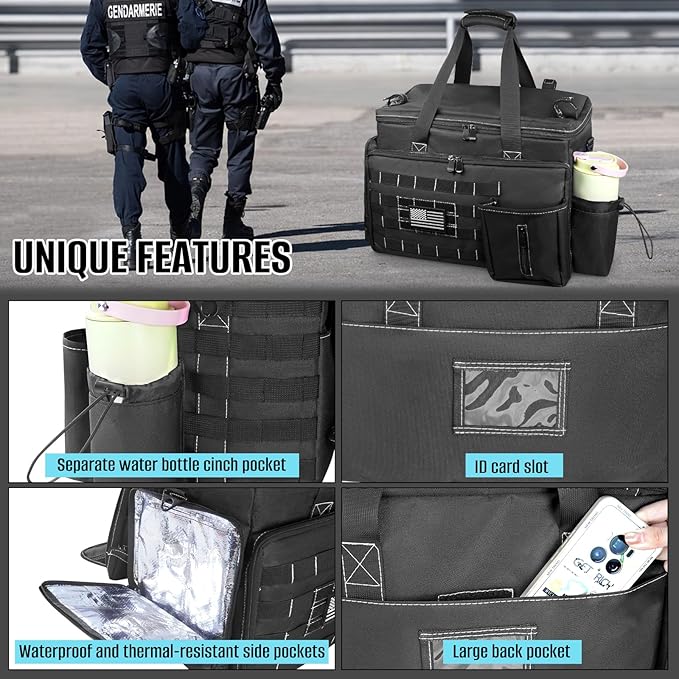 LIWSHWZ Patrol Bag Law Enforcement,Police Gear Bag for Car Front Seat Organizer with 15.6” Laptop Layer and Cup Holders,Multiple Compartments Police Duty Bags Fit Vehicle Passenger Seat