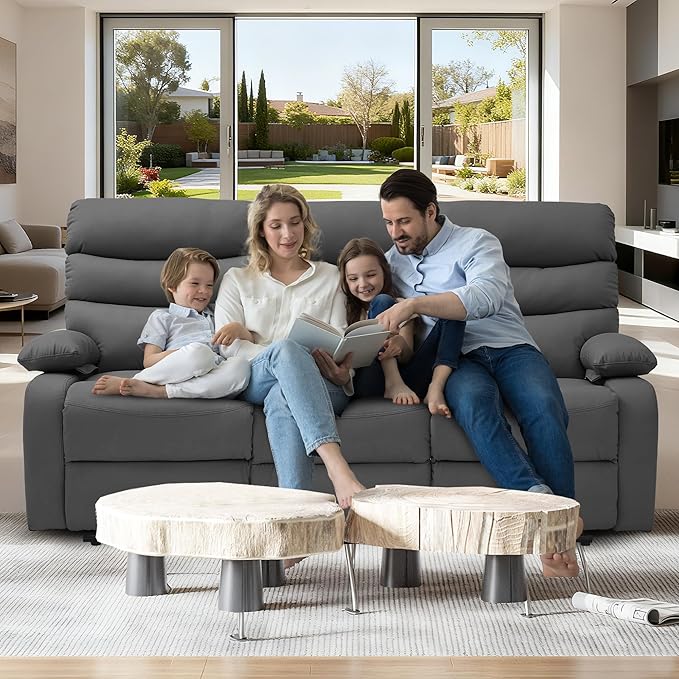 Reclining Couch Sofa Set Leather Recliner Couch Sofa and Loveseat Sets for Living Room, RV, Theater Seating(3 Seat Sofa+Loveseat,Grey)